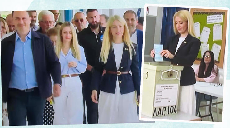 Η Αννίτα Δημητρίου ψήφισε με navy & white chic look συνοδευόμενη από τον σύζυγό της