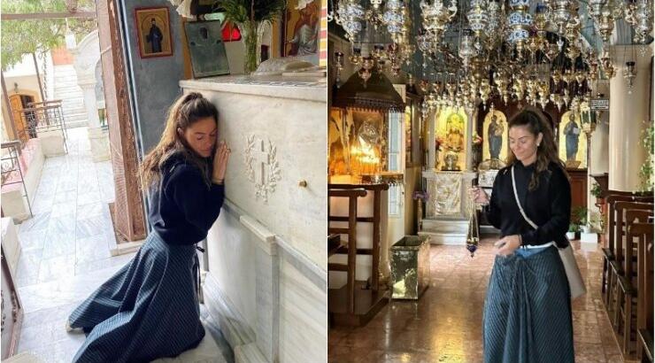 Μαρία Μενούνος: Γονατισμένη προσεύχεται στον Άγιο Νεκτάριο - "Τον ακούω"
