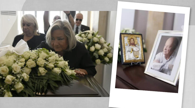 Κηδεία Μίμη Πλέσσα: Καταρρακωμένη η σύζυγός του πάνω από το φέρετρό του 