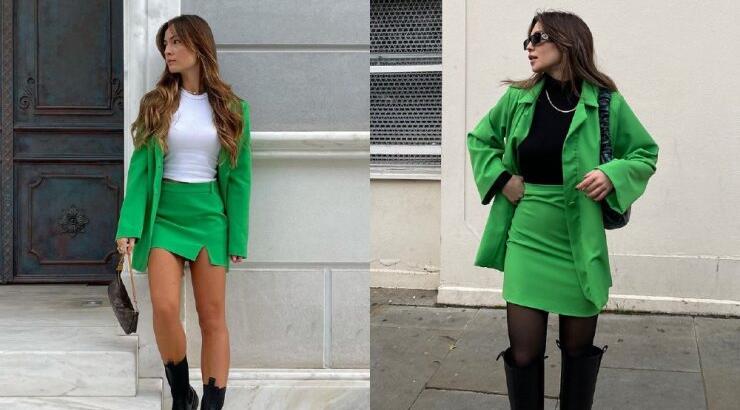 2 fashion girls σου δείχνουν πώς να φορέσεις το πράσινο co-ord set με φούστα