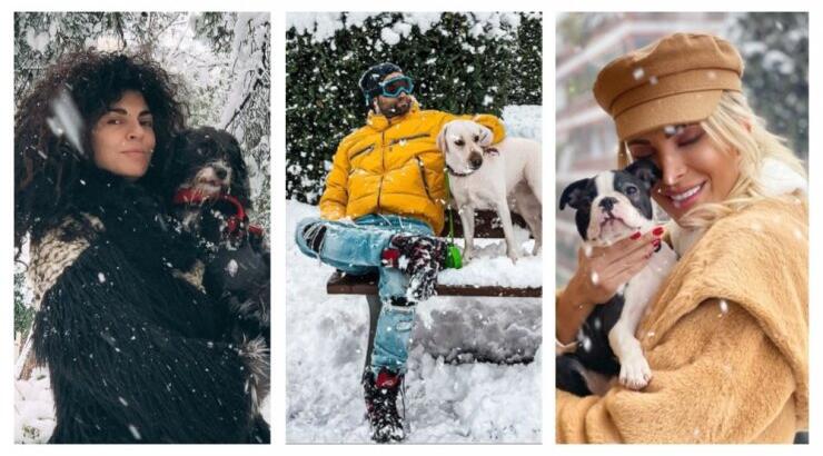 Επώνυμοι Έλληνες ποζάρουν με τα σκυλάκια τους στα χιόνια! [εικόνες]