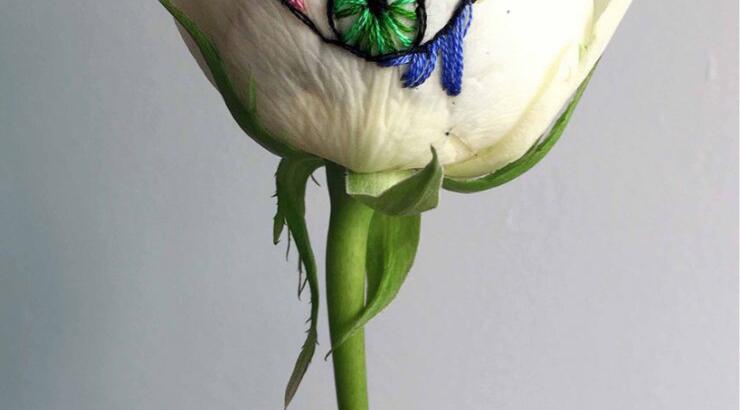 Κέντημα πάνω σε τριαντάφυλλα