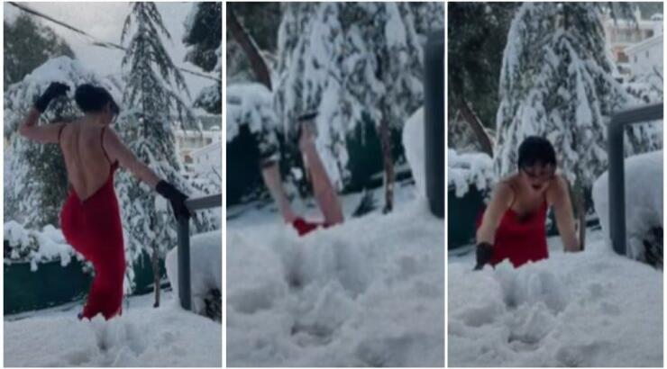 Επώνυμη Ελληνίδα βγήκε στα χιόνια με ψηλοτάκουνα, "έφαγε" τούμπα και έγινε viral [βίντεο]
