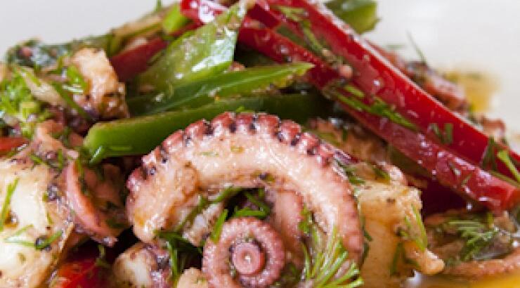 Χταπόδι ξυδάτο με πιπεριές