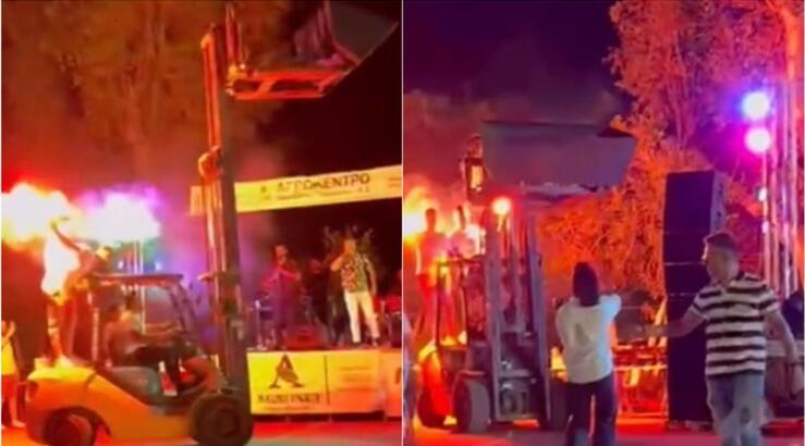 Επικό βίντεο: Έριξαν με ανυψωτικό μηχάνημα σε Έλληνα τραγουδιστή 100 κιλά γαρύφαλλα