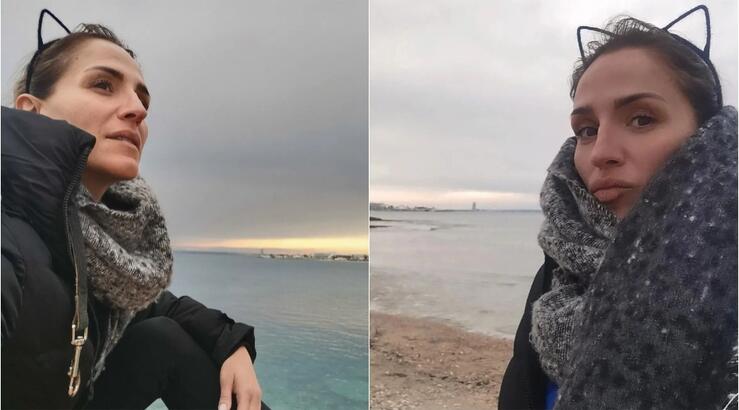 Mάρα Κωνσταντίνου: Πήγε παραλία με χοντρό σακάκι και μάλλινο κασκόλ - Τα έβγαλε και έκανε βουτιές [εικόνες]