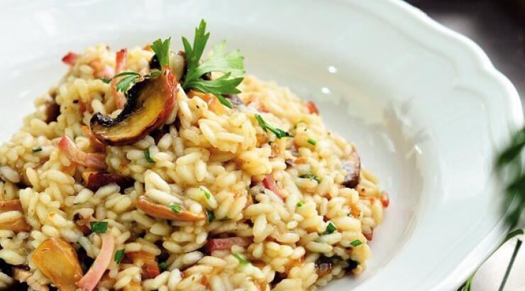 Ριζότο με λούντζα, ασπρομανίταρα και πορτομπέλο