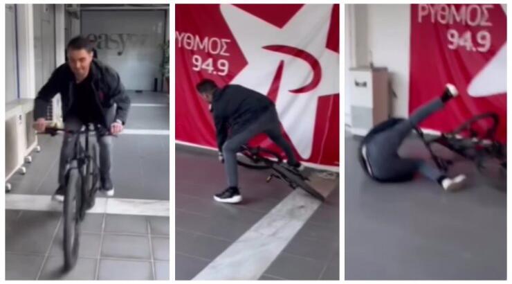 Μιχάλης Χατζηγιάννης: Ξέχασε πως κάνει ποδήλατο...και η επική πτώση του [βίντεο]