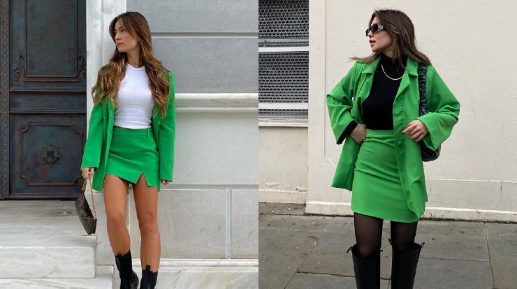 2 fashion girls σου δείχνουν πώς να φορέσεις το πράσινο co-ord set με φούστα