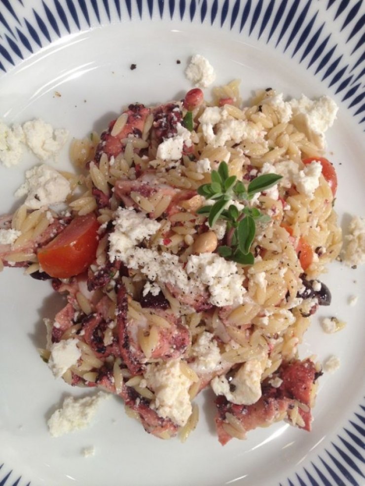 Κριθαράκι με χταπόδι και ματζουράνα