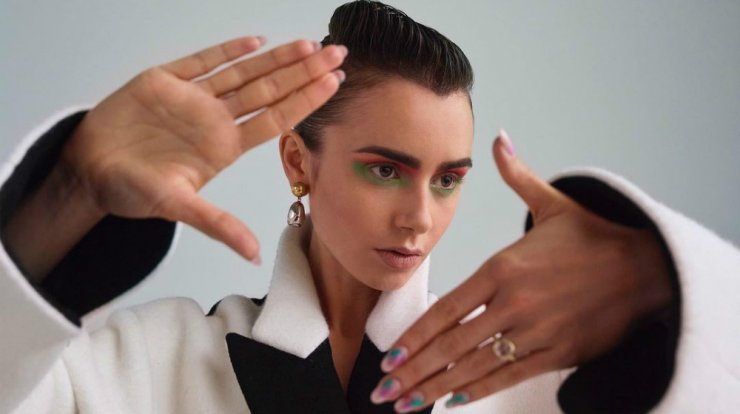 H Lily Collins απογείωσε το pop color make up look