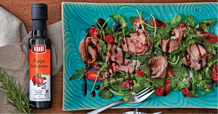 Ταλιάτα μόσχου με ρόκα, τοματίνια και Κρέμα Βαλσάμικου ΤΟΠ