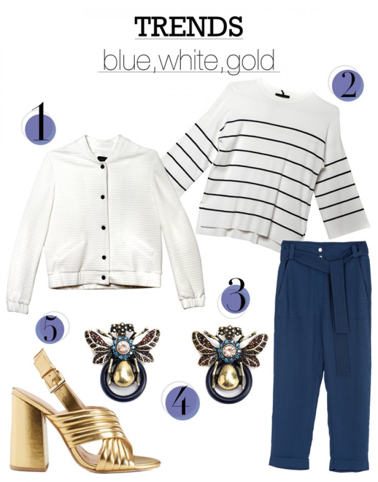 Blue, white, gold