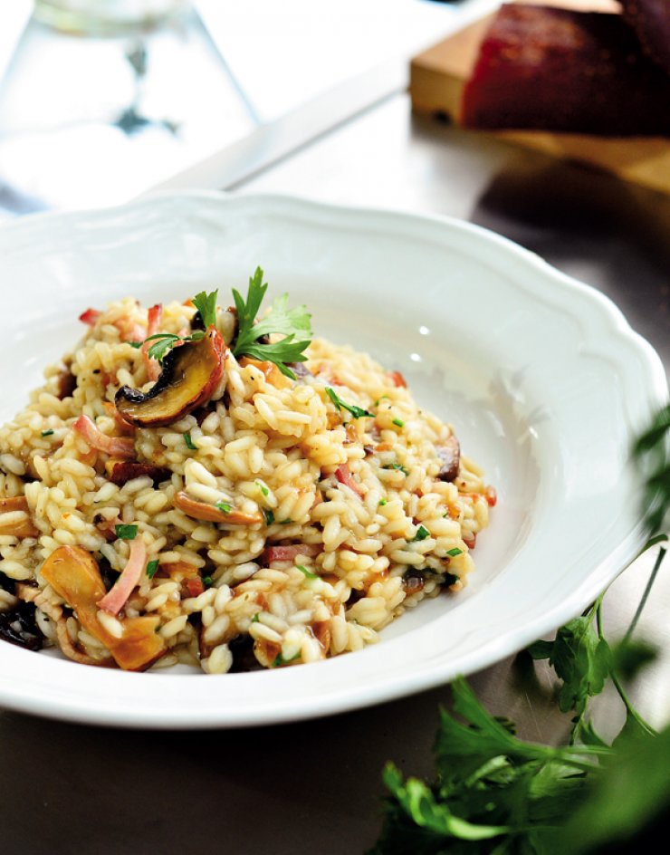Ριζότο με λούντζα, ασπρομανίταρα και πορτομπέλο