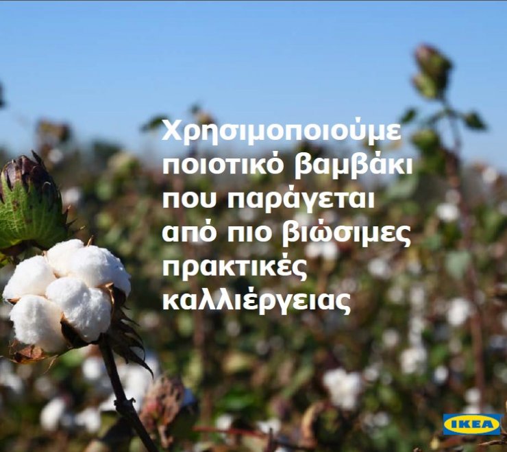 Η ΙΚΕΑ η πρώτη εταιρεία λιανικής πώλησης που χρησιμοποιεί βαμβάκι από βιώσιμες πρακτικές καλλιέργειας
