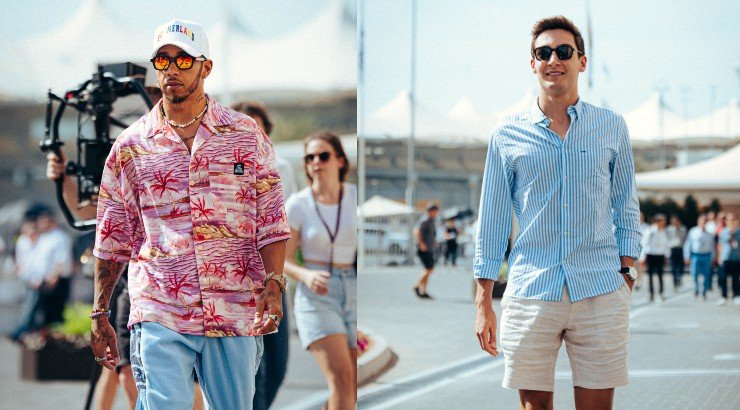 Οι Lewis Hamilton και George Russell με τον Tommy Hilfiger στην πίστα Yas Marina για το Gran Prix του Abu Dhabi
