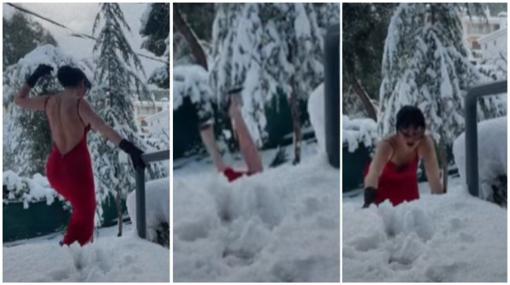 Επώνυμη Ελληνίδα βγήκε στα χιόνια με ψηλοτάκουνα, "έφαγε" τούμπα και έγινε viral [βίντεο]