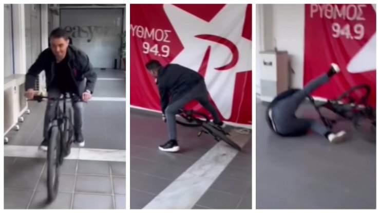 Μιχάλης Χατζηγιάννης: Ξέχασε πως κάνει ποδήλατο...και η επική πτώση του [βίντεο]