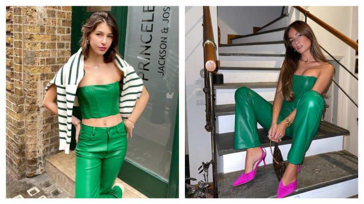Green leather: 2 κορίτσια της μόδας που φόρεσαν το ίδιο σύνολο